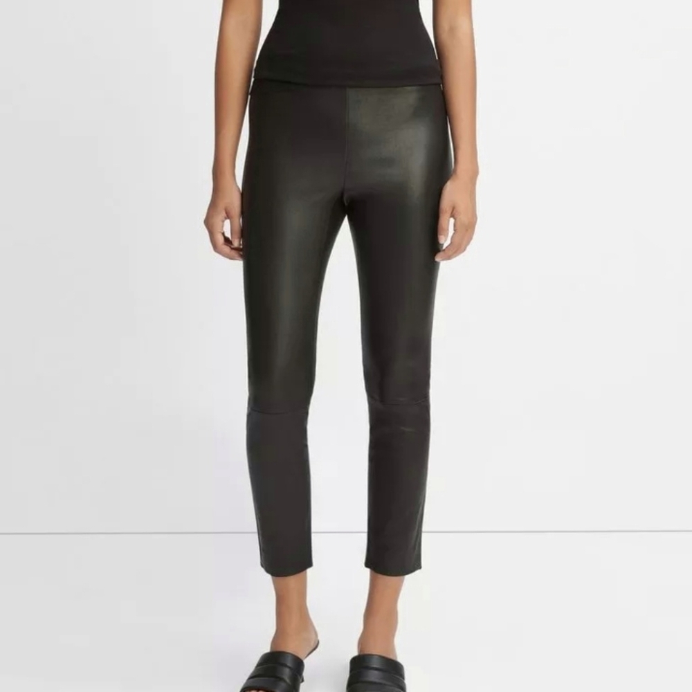 Vince Black Leather Moto Pull On Pants